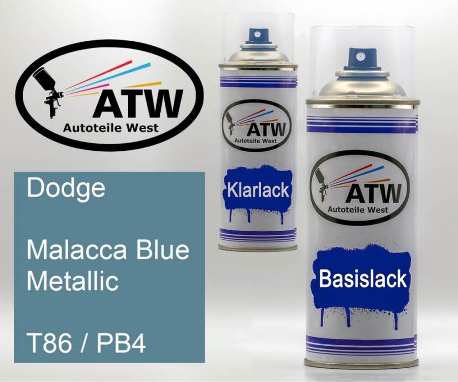 Dodge, Malacca Blue Metallic, T86 / PB4: 400ml Sprühdose + 400ml Klarlack - Set, von ATW Autoteile West.